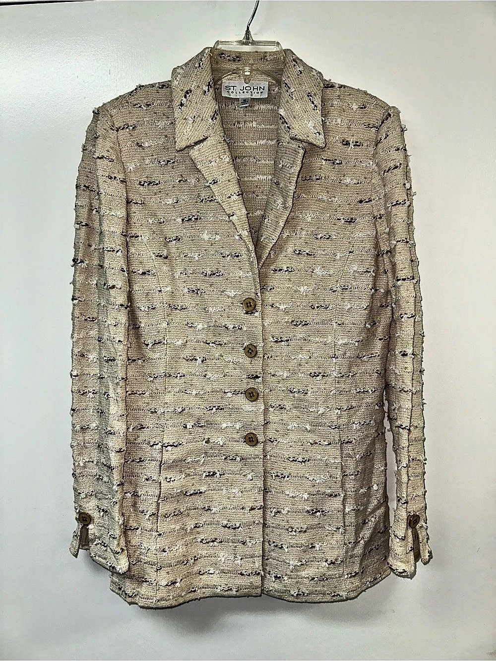 St. John Collection Vintage Textured Knit Jacket Blazer Cream Beige